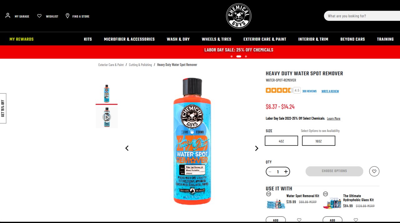 Chemical Guys Water Spot Remover test 