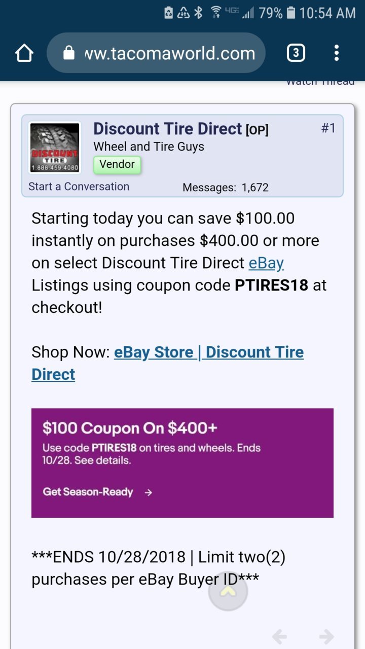 Ebay Discount Tire Direct 100 Off 400 Deal Toyota Tundra Forum