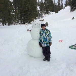 Mini-me wanted to make a snowman while we were out sledding. Best snowman I have ever made. Thank goodness I had beer for the snowman accessories.