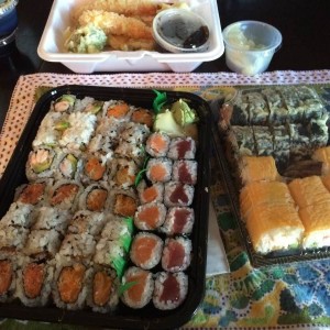 62 pieces of sushi, plus shrimp...wife doesn't eat sushi (allergic to all fish, except white) and kids don't want it...all for me.