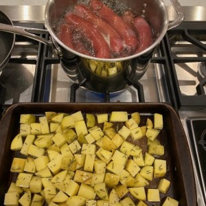 Bear smokies and Rosemary roasted potatoes with truffle salt.