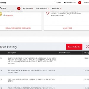 Tundra Service History