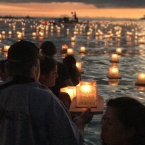 Candle and prayers sent to family and friends and honoring those who died for the freedoms we enjoy today. Ala Moana Beach Park roughly 50k Attended.